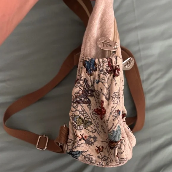 Floral & Butterfly Embellished/Beige-Multi Backpack - Picture 6 of 7